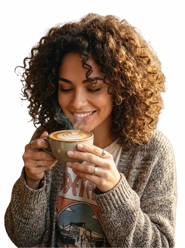 Vrouw geniet van een kop verse koffie