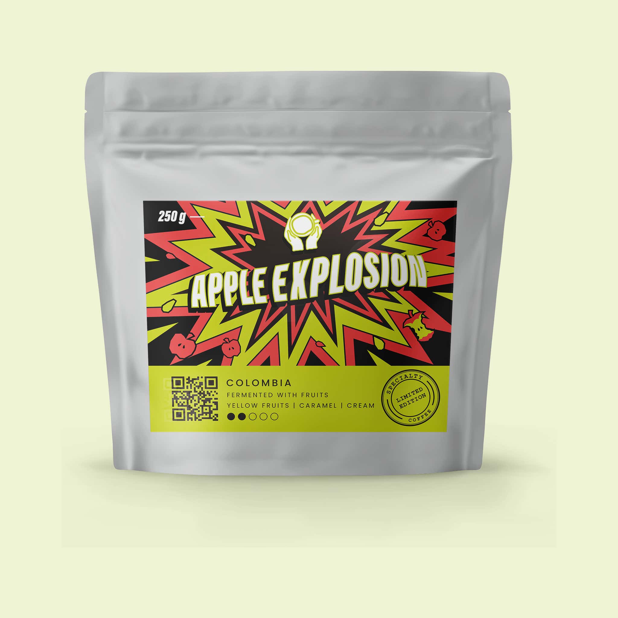 Zak Apple Explosion specialty filterkoffie 250 gram van Zwarte Roes, Colombia, geel fruit karamel en room
